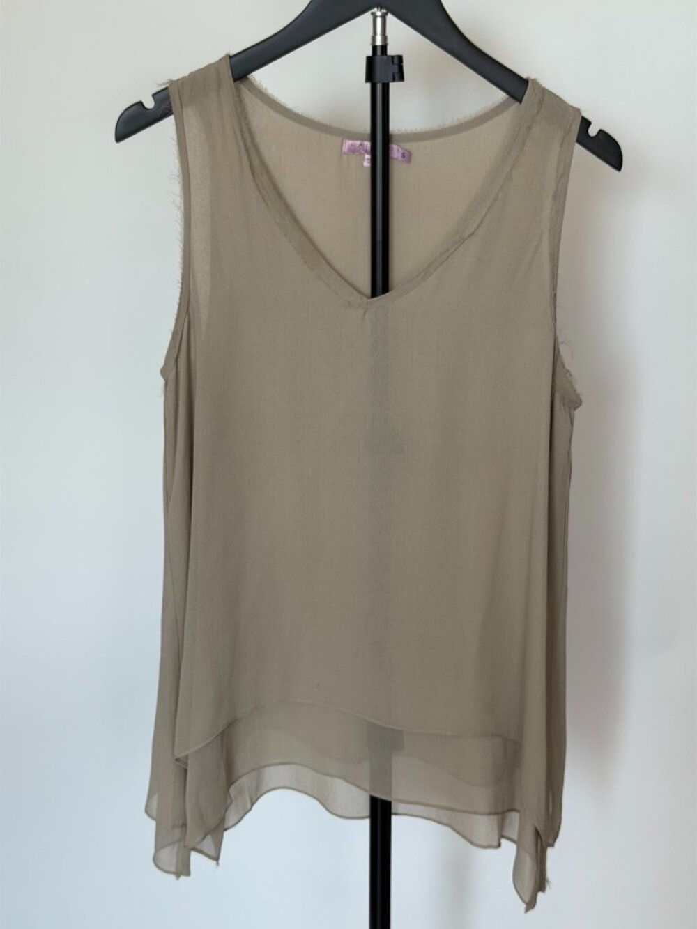 Calypso St. Barth Beige Sheer V Neck Sleeveless Top